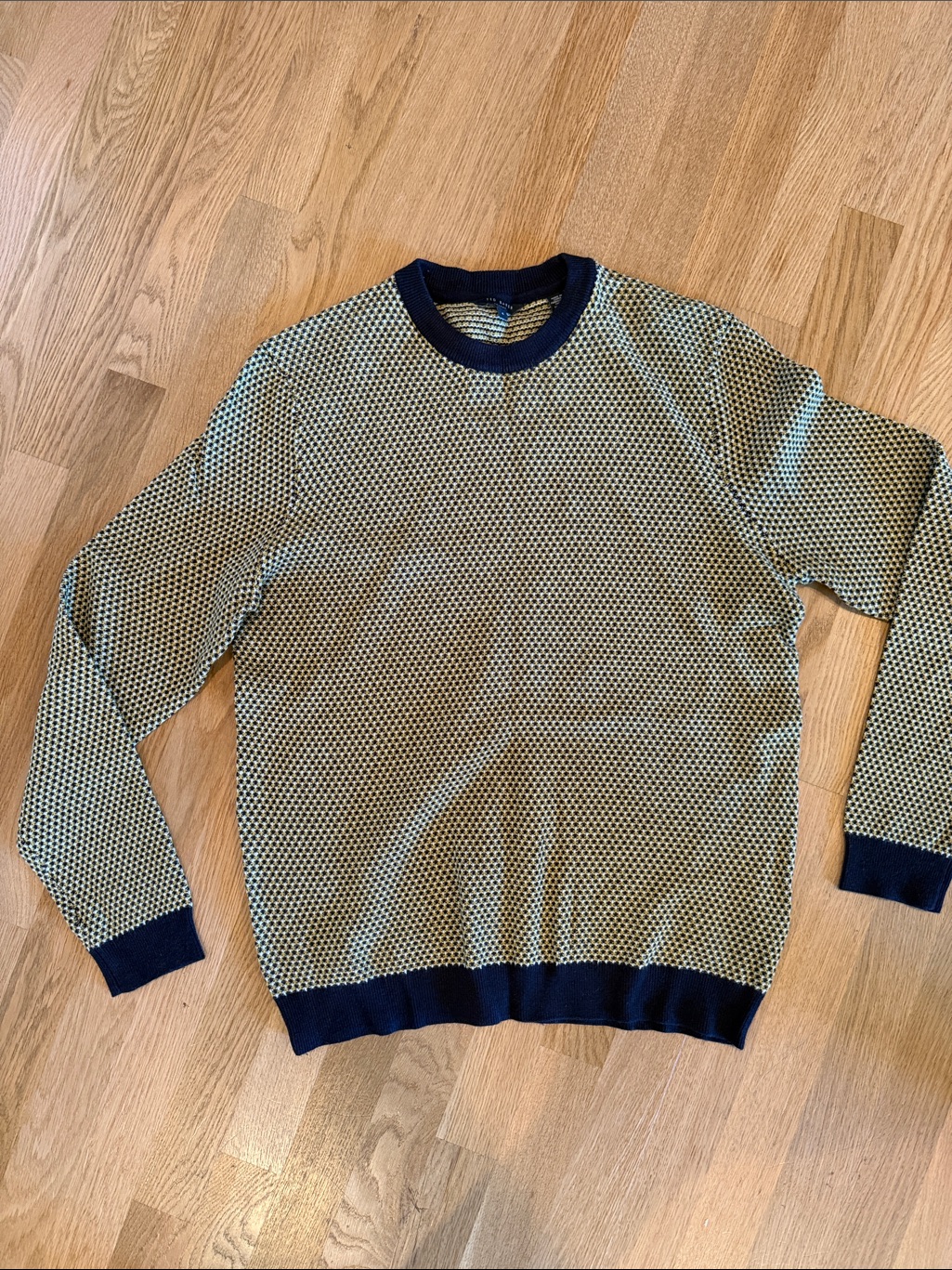 Ted Baker Men's Crewneck Sweater In Navy Gold And Cream Honeycomb